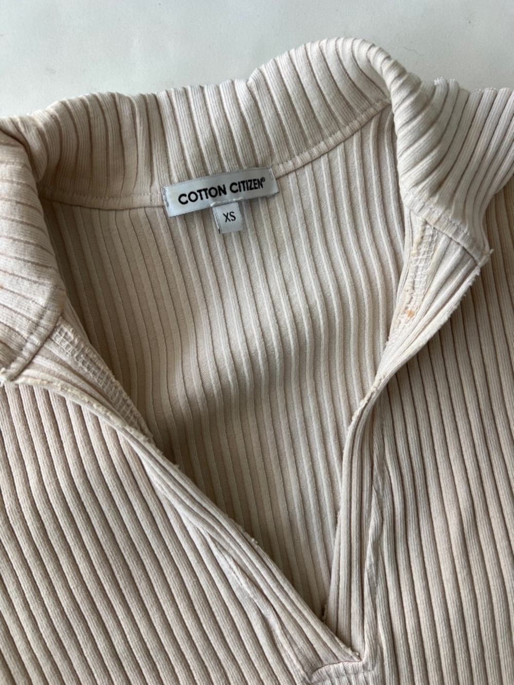 Cotton Citizen Ibiza Long Sleeve Ribbed Polo Dress Neutral Oatmeal Cream XS - Picture 5 of 7